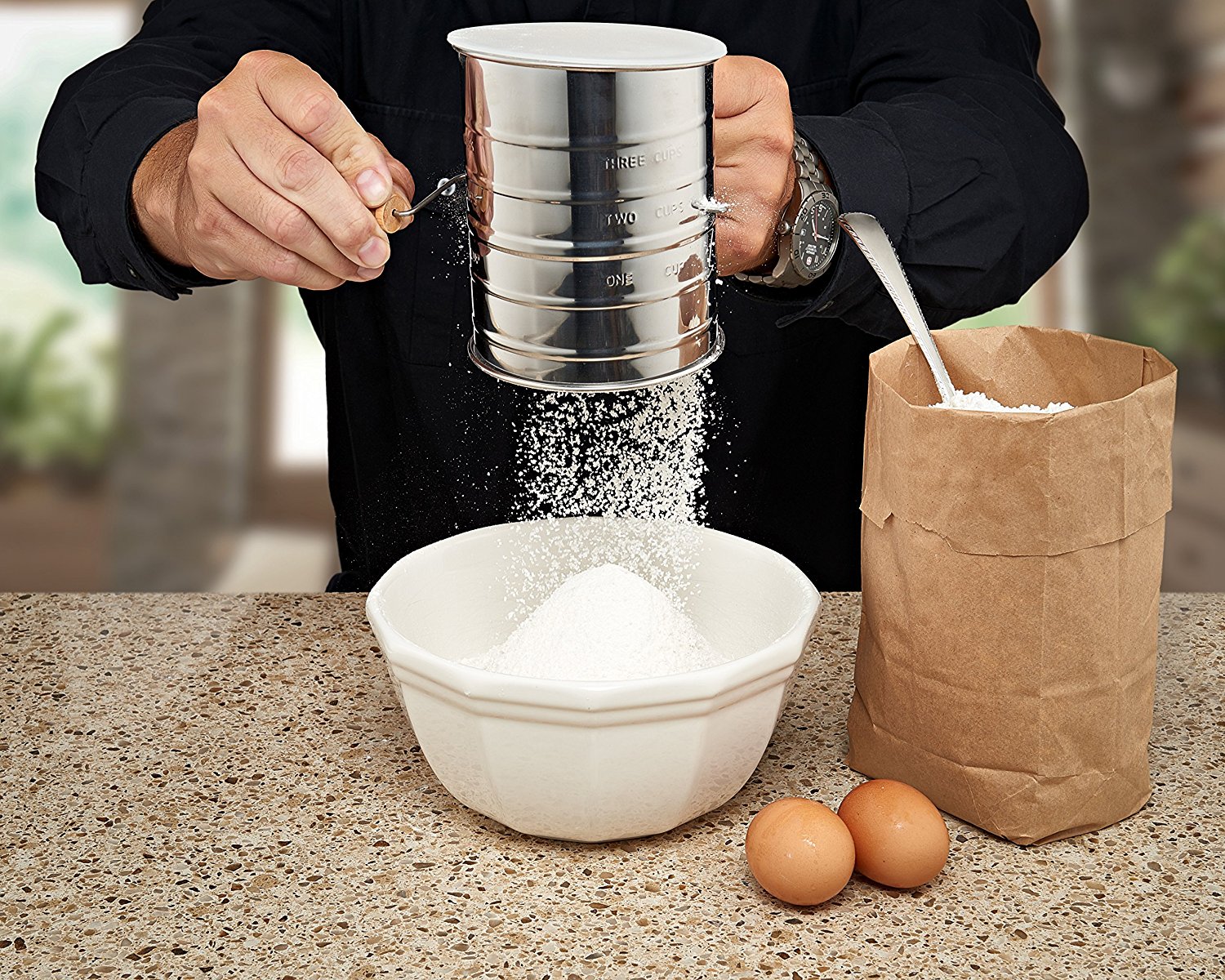 Natizo Stainless Steel 3-Cup Flour Sifter