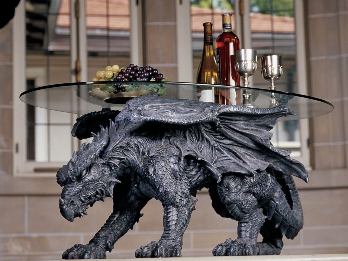 Design Toscano Warwickshire Dragon Glass-Topped Coffee Table