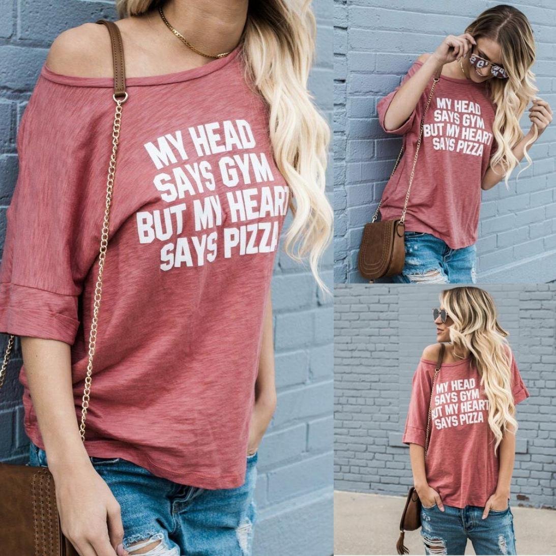 “My Head Says Gym But My Heart Says Pizza” Short Sleeve Loose Top