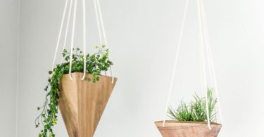 Geometric Walnut Hanging Planter