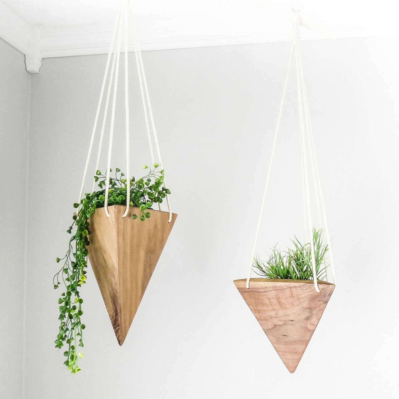 Geometric Walnut Hanging Planter