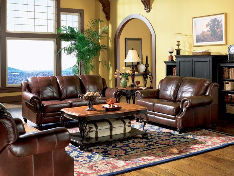 Inland Empire Furniture Rahman Cognac Tri Tone Leather Sofa & Love Seat with Chair