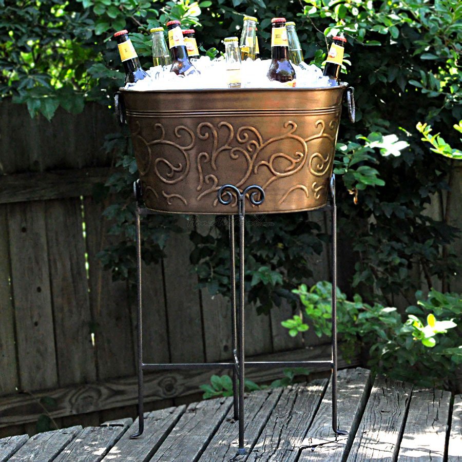Large 18″ Galvanized Antiqued Vine Oval Party Tub