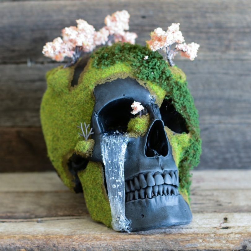 Cherry Blossom Mountain Bonsai Skull