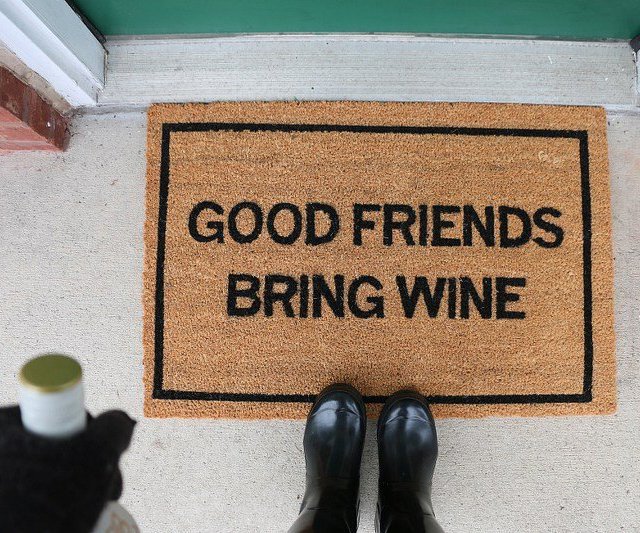 Good Friends Bring Wine Doormat