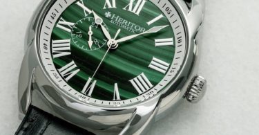 Heritor Automatic Marcus Marble Dial Leather-Band Watch