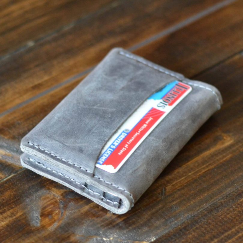 Rock Gray Leather Minimalist Card Wallet