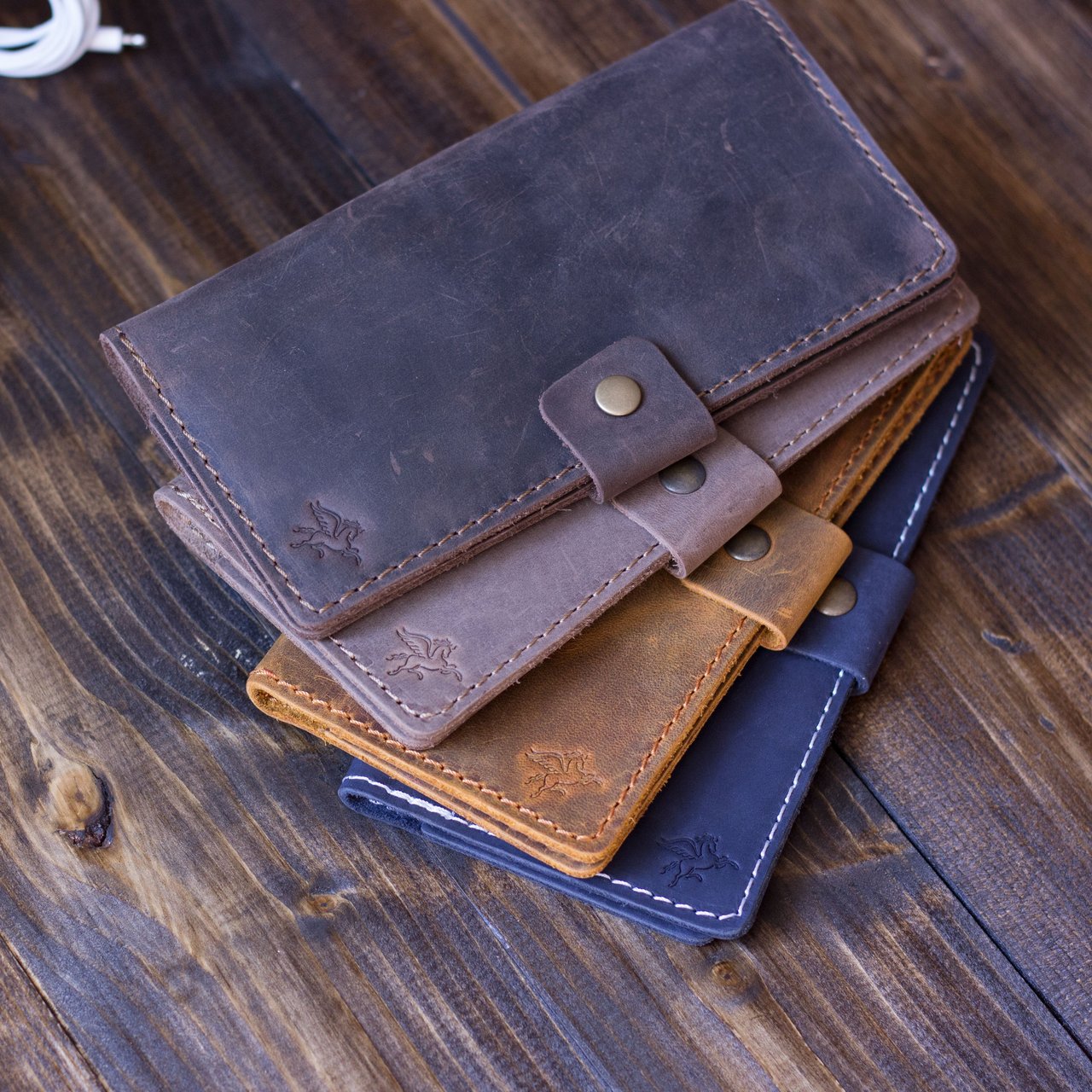 Distressed Leather Checkbook Cover by Pegai