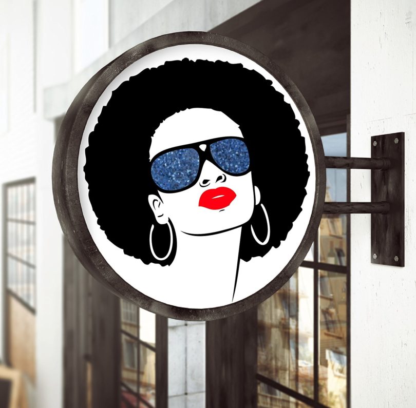 Removable Beautiful African Woman with Afro and Sunglasses Vinyl Decal 23″ X 23″