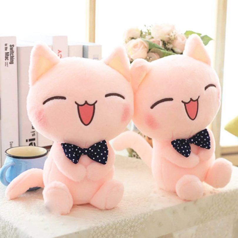 Sitting Height Stuffed Cat Plush Toy Pink Color