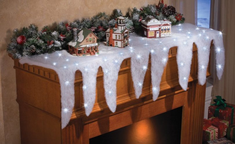 Lighted Snow Icicle Holiday Mantel Scarf
