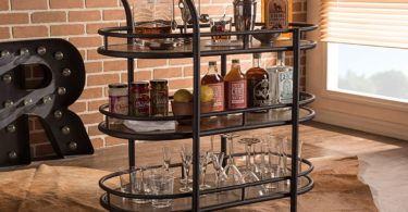 Baxton Studio Karlin Metal Distressed Wood Mobile Kitchen Bar