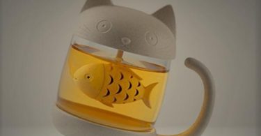 Carlie Cute Cat Glass Cup Tea Mug With Fish Tea Infuser Strainer Filter