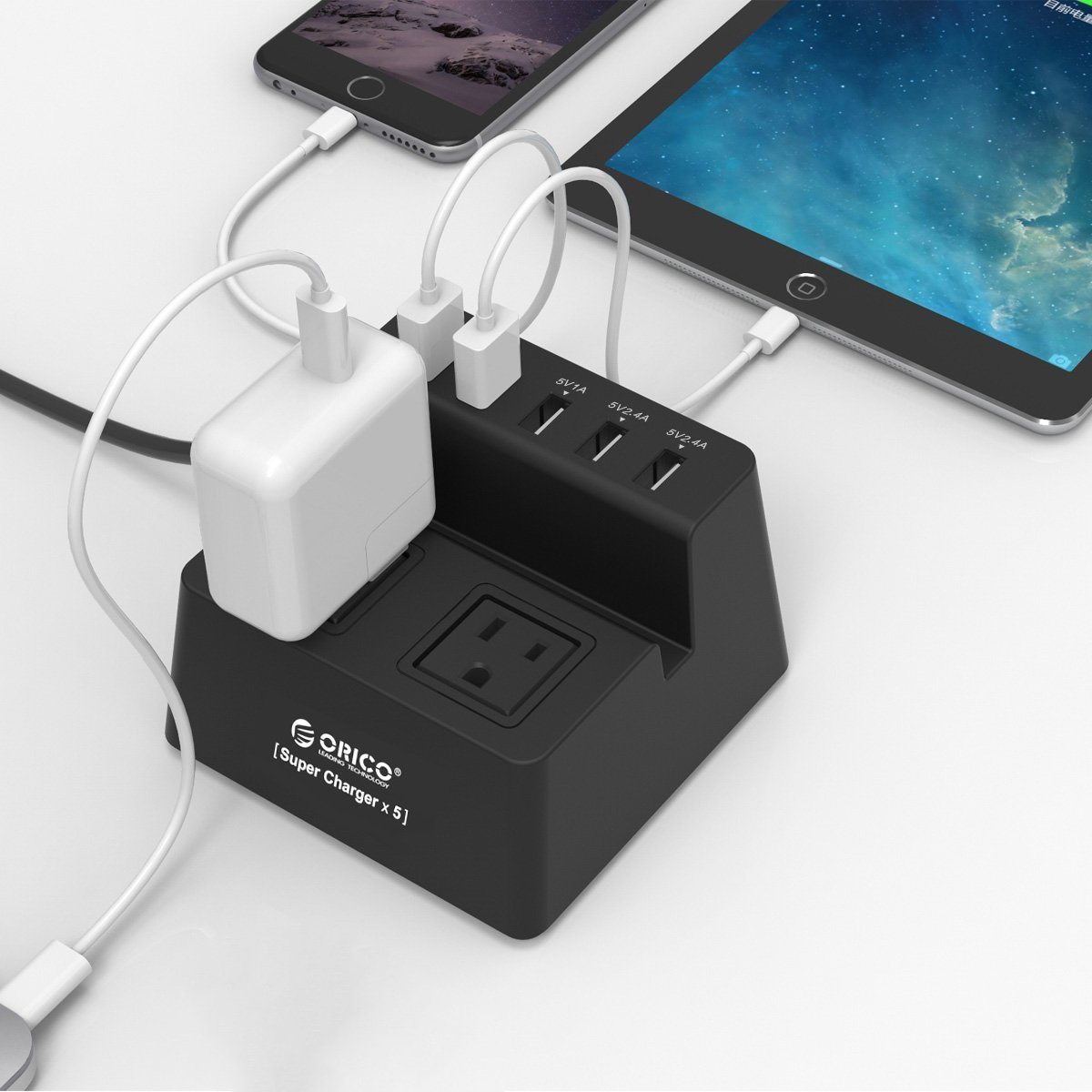 Charging Stand Surge Protector with 5-Port USB and 2 AC Outlets