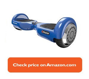 blue hoverboard with silver wheels