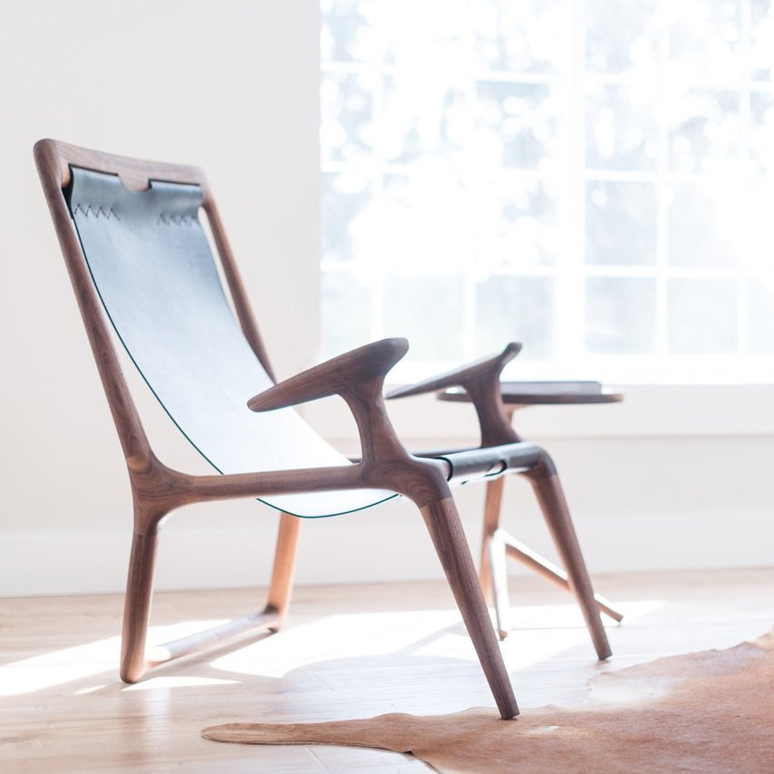 The Sling Chair Walnut & Black Leather