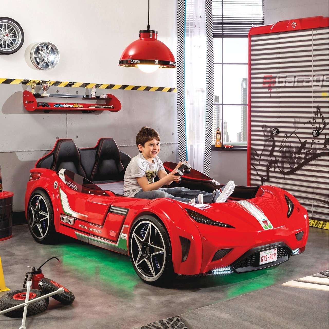 race car bed with toy box