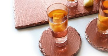 Renee Redesigns Round Hand Painted Rose Gold Slate Drink Coasters