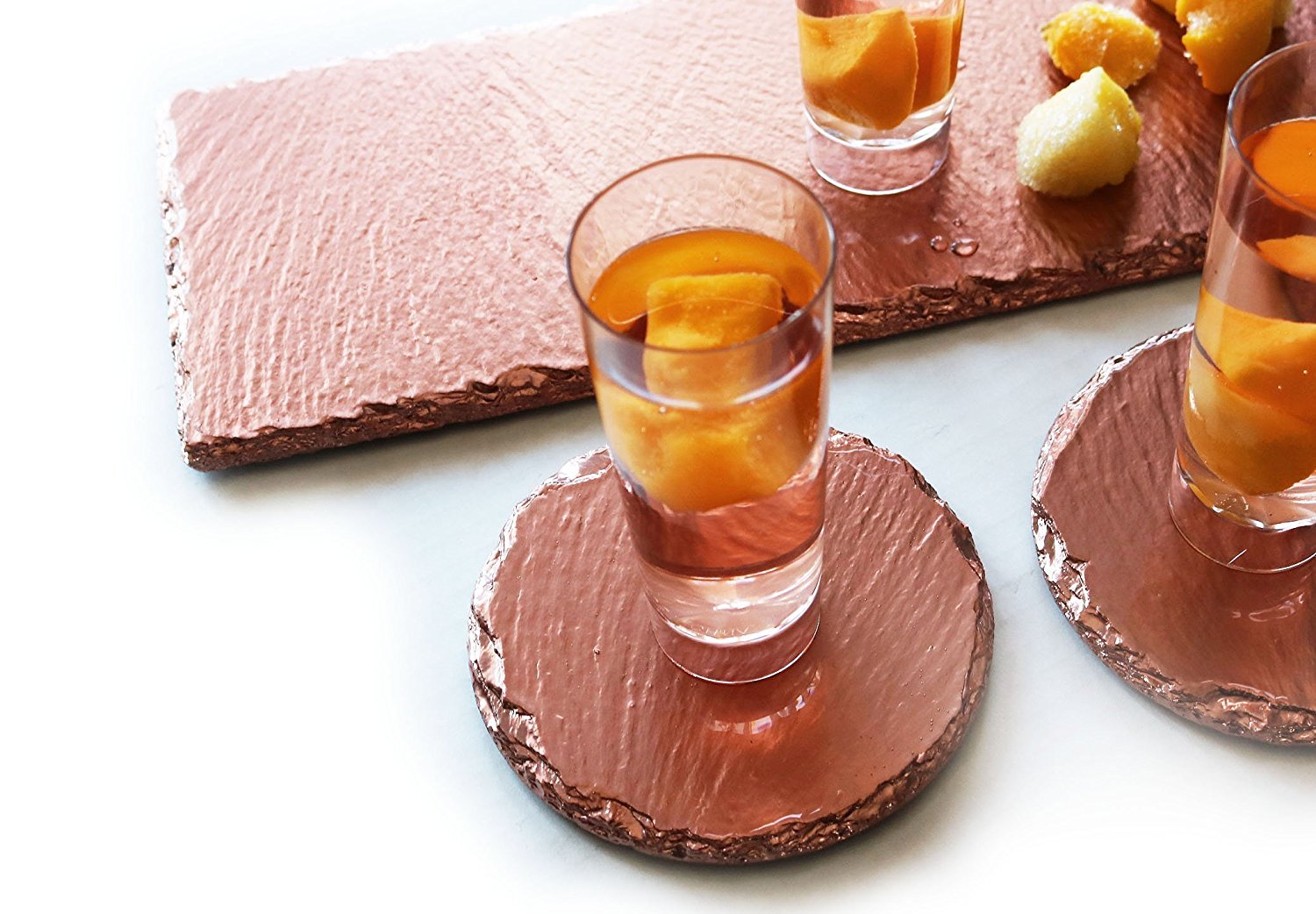 Renee Redesigns Round Hand Painted Rose Gold Slate Drink Coasters