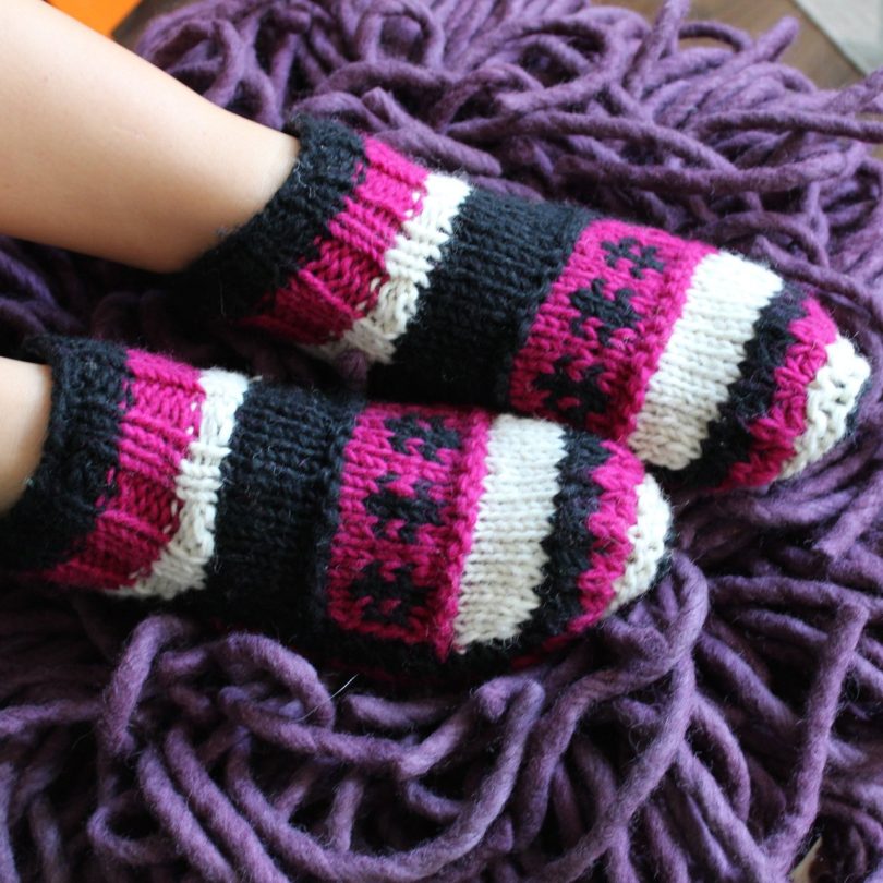 Purple Hand Knit Wool Ankle Tibetan Socks