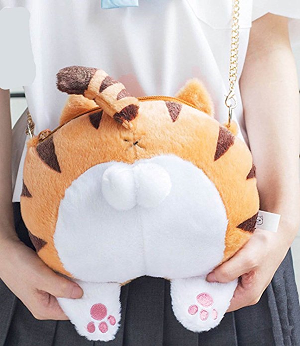 Cute Cat Butt Tail Plush Shoulder Bags Purse