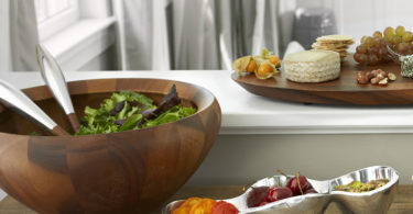 Nambe Yaro Acacia-Wood Salad Bowl with 2 Servers