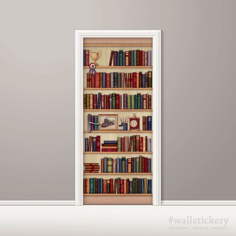 Wallstickery Door Wall Sticker Faux Bookshelf