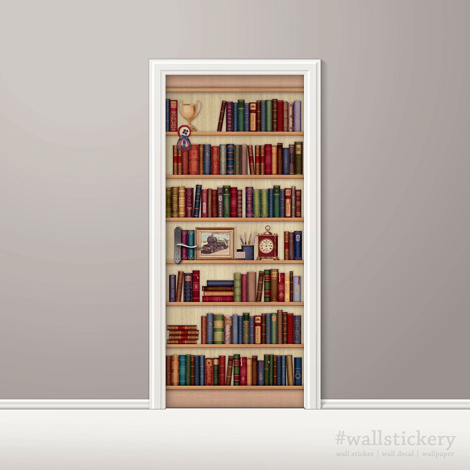 Wallstickery Door Wall Sticker Faux Bookshelf