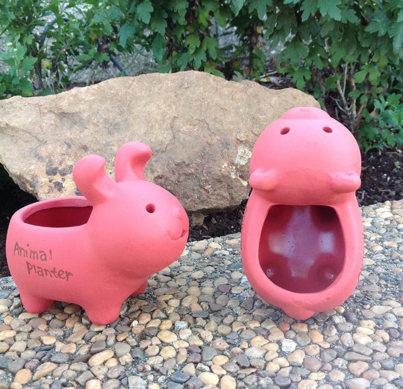 Adorable Terra Cotta Rabbit and Bear Shaped Mini Planters