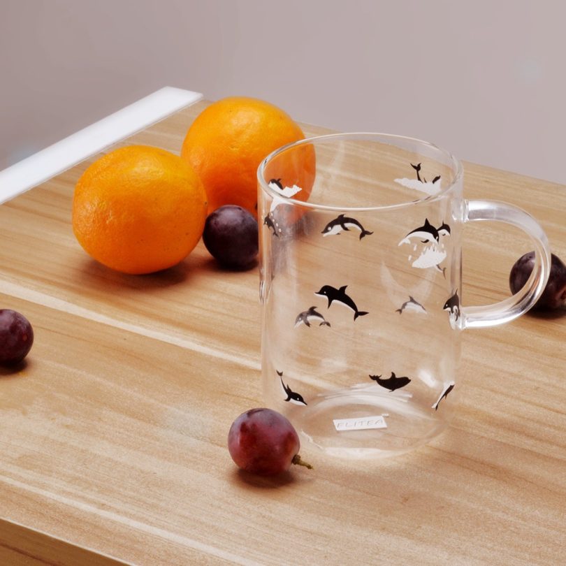 ELITEA Glass Mug with Handle Clear Cute Coffee Mugs Tea Cup with Dolphin Print