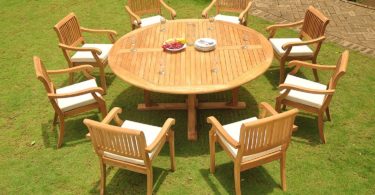 Luxurious Grade-A Teak Dining Set – 60″ Round Table And 6 Stacking Arbor Arm Chairs