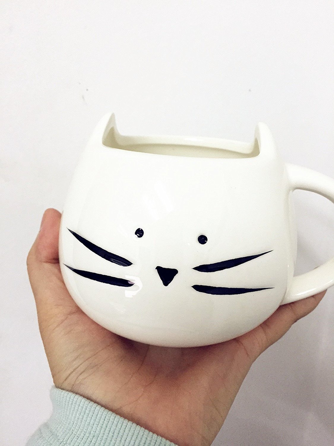 DOYOLLA Lovely Cute Little White Cat Coffee Milk Ceramic Mug Cup