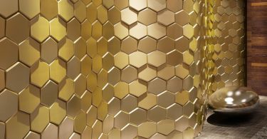 Art3d 20-Pieces Decorative 3D Wall Panel Faux Leather Tile, Golden Hexagon