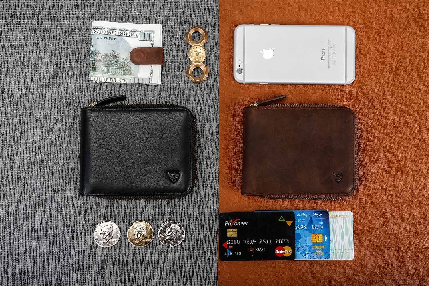 RFID Men’s Leather Zipper Bifold Wallet
