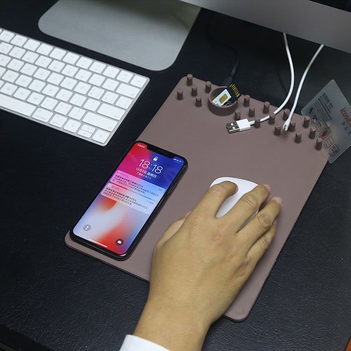 Qi Wireless Charging Mouse Pad Desk Organizer
