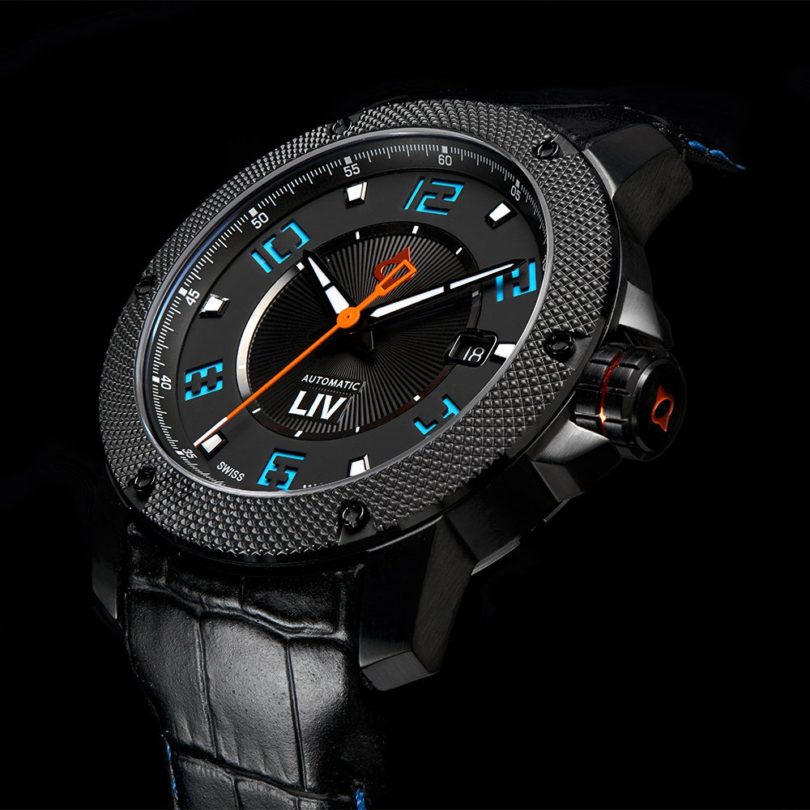 GX1-A Swiss Made Automatic Black IP Case Black Dial & Blue Numbers 1110.42.19