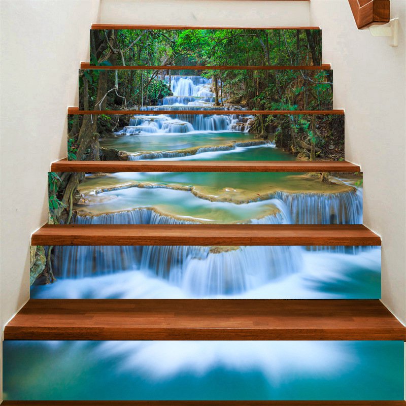 Fuloon Waterfall 3D Stair Sticker DIY Steps Sticker Wall Decal Mural Wallpaper