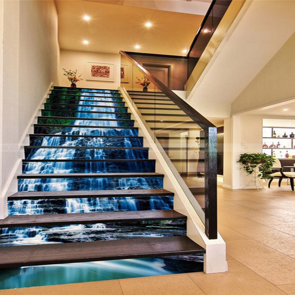 Waterfall Rock Stair Risers Mural