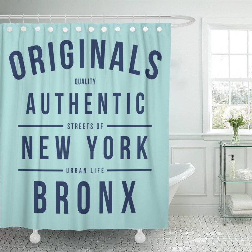 MAYTEC Shower Curtain Black Varsity Vintage New York City Slogan