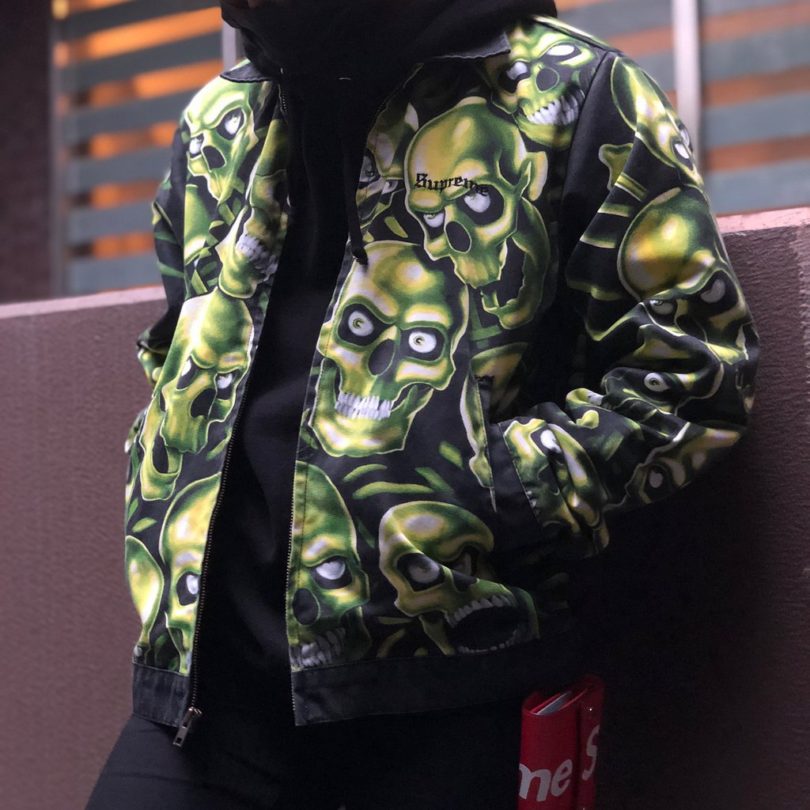 Supreme Skull Pile Leather Bomber Jacket Green