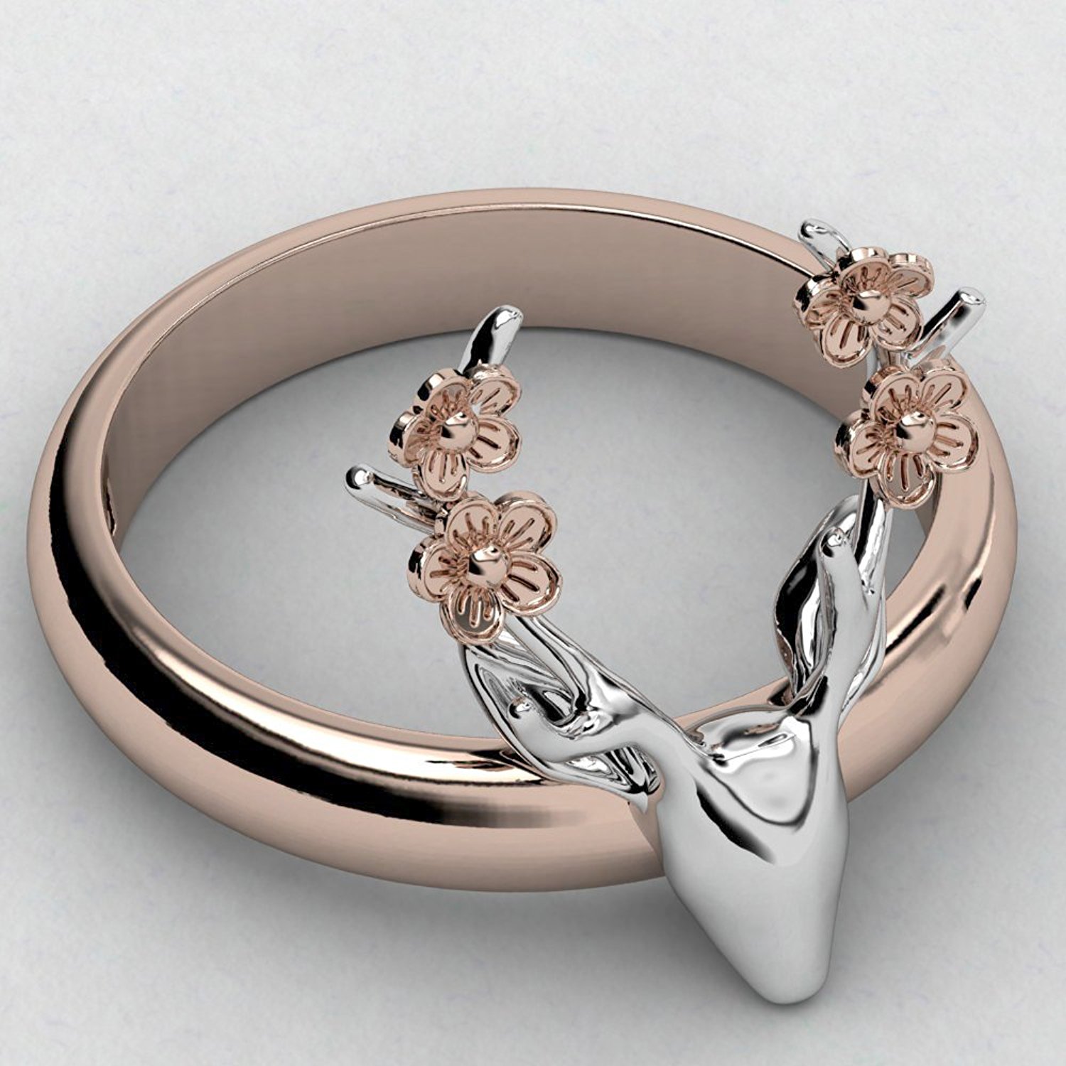 EVBEA Deer Antler Ring Vintage Cute Big Statement Two Tone Flower Gold Roe Rings for Women