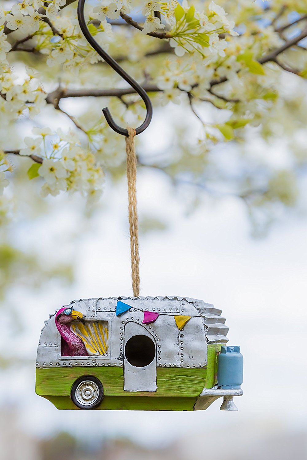 Evergreen Flamingo Camper Hanging Bird House