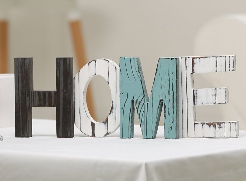 MyGift Rustic Wood HOME Decorative Sign, Standing Cutout Word Decor, Multicolor
