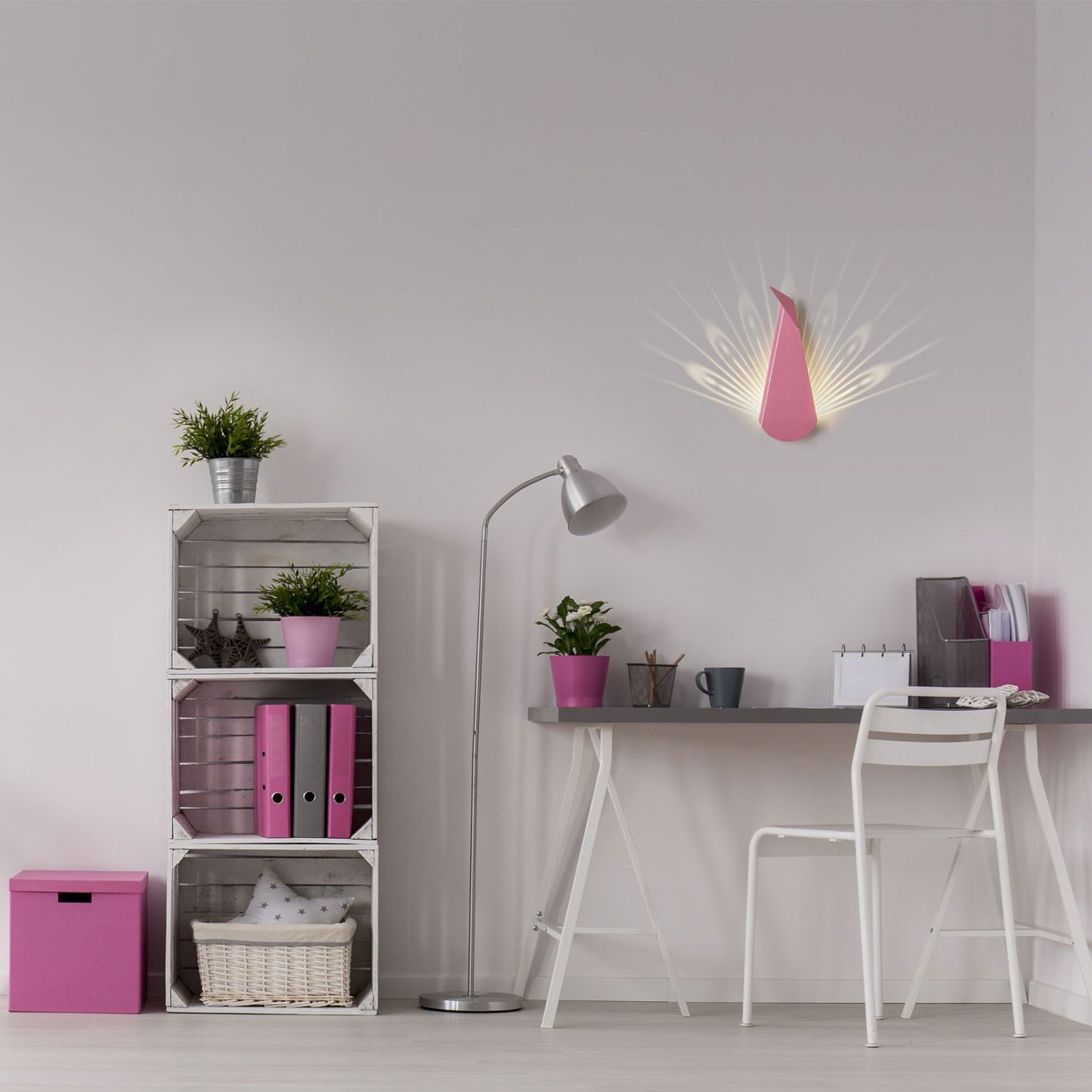 Pink Aluminium Peacock LED Light Fixture