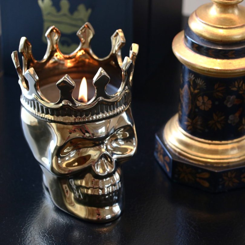 Gold Monte-Cristo Wood Charnel Bonaparte Skull Candle