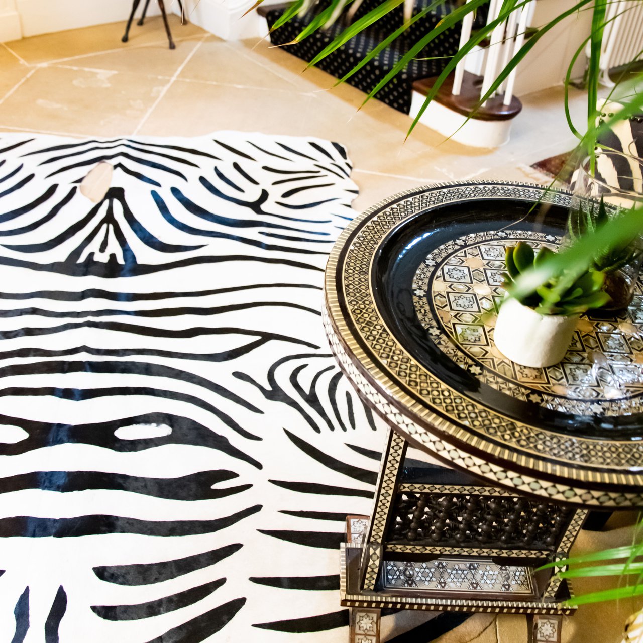 Zebra Print Natural Cowhide Rug