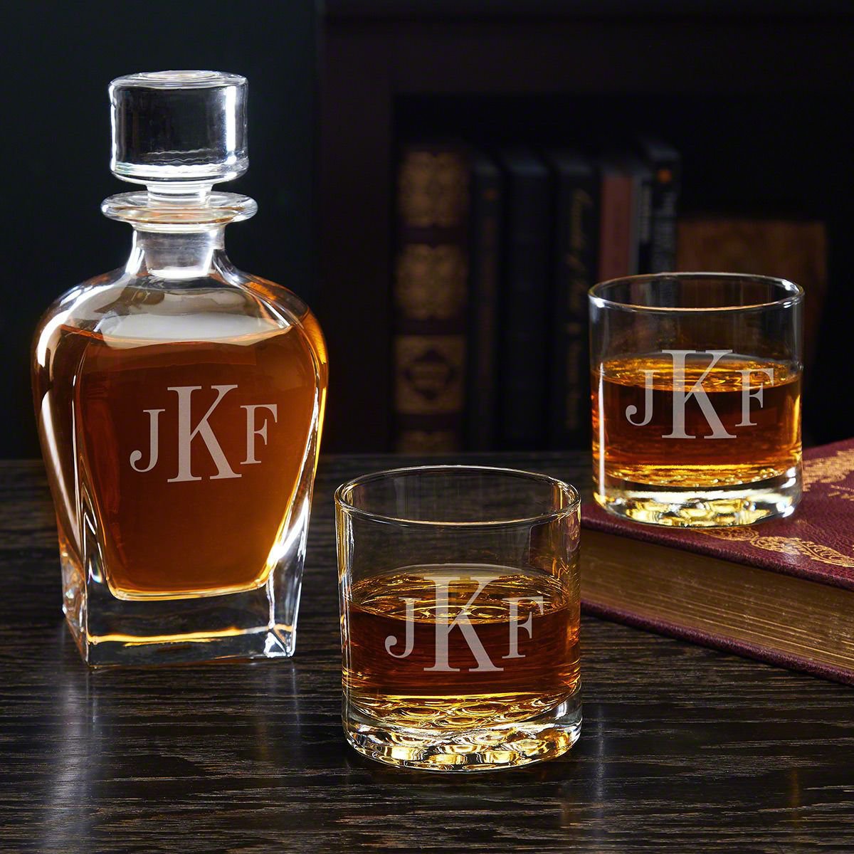 Classic Monogram Engraved Decanter and Whiskey Glass Set