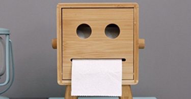 HEYFAIR Bamboo Cute Robot Tissue Box Holder Decorative Paper Cover Case Napkin Holder Facial Tissue Dispenser Box Cover