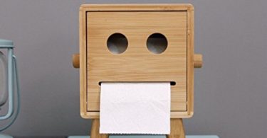 HEYFAIR Bamboo Cute Robot Tissue Box Holder Decorative Paper Cover Case Napkin Holder Facial Tissue Dispenser Box Cover