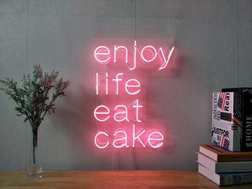 Enjoy Life Eat Cake Real Glass Neon Sign